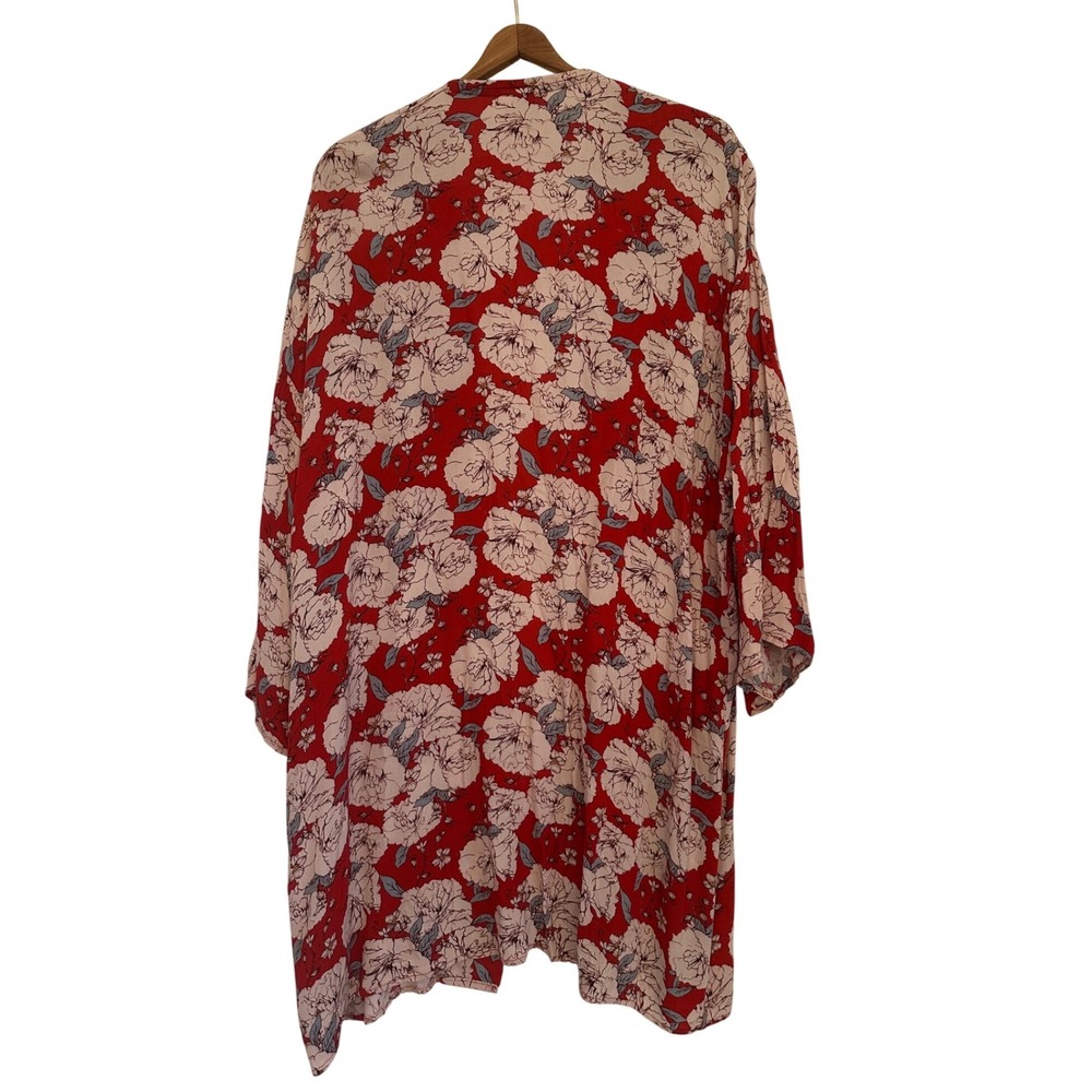 Knox Rose Red Floral Kimono Open Front Cardigan Womens XL/XXL Beach Boho READ - Picture 3 of 7